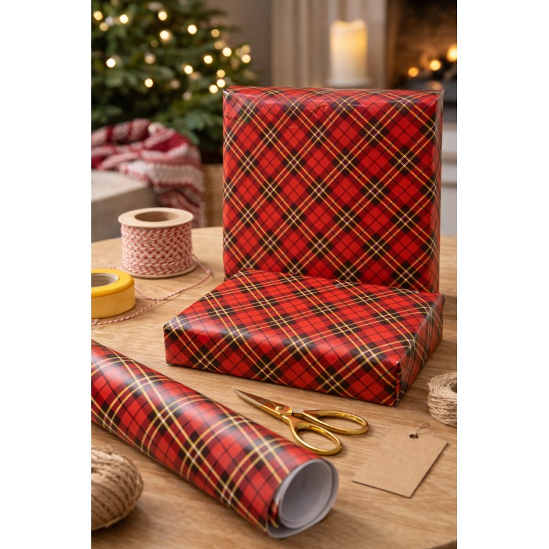 Clayre & Eef Papier cadeau 3 rouleaux 50x75 cm Rouge Papier