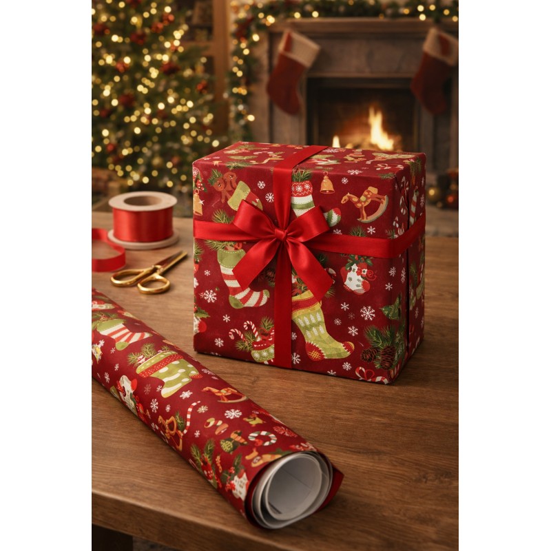 Clayre & Eef Inpakpapier 3 Rollen 50x75 cm Rood Papier