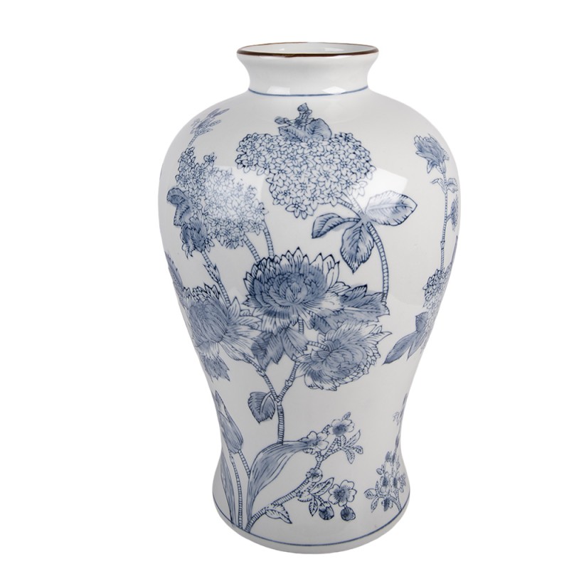 Clayre & Eef Vase Ø 19x32 cm Blanc Bleu Céramique Fleurs
