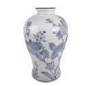 Clayre & Eef Vase Ø 19x32 cm Blanc Bleu Céramique Fleurs