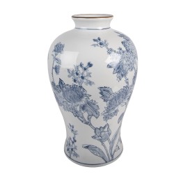 Clayre & Eef Vase Ø 19x32 cm Weiß Blau Keramik Blumen