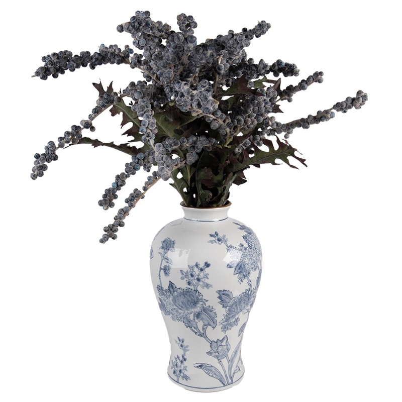 Clayre & Eef Vase Ø 19x32 cm Blanc Bleu Céramique Fleurs