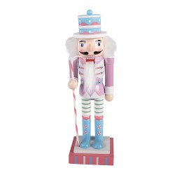 Clayre & Eef Weihnachtsdekorationsfigur Nussknacker 10x9x38 cm Rosa Holz