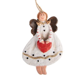 Clayre & Eef Weihnachtsanhänger Engel 4x1x7 cm Weiß Kunststoff