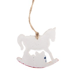 Clayre & Eef Kersthanger Hobbelpaard 7x1x7 cm Wit Kunststof