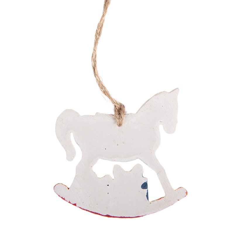 Clayre & Eef Kersthanger Hobbelpaard 7x1x7 cm Wit Kunststof