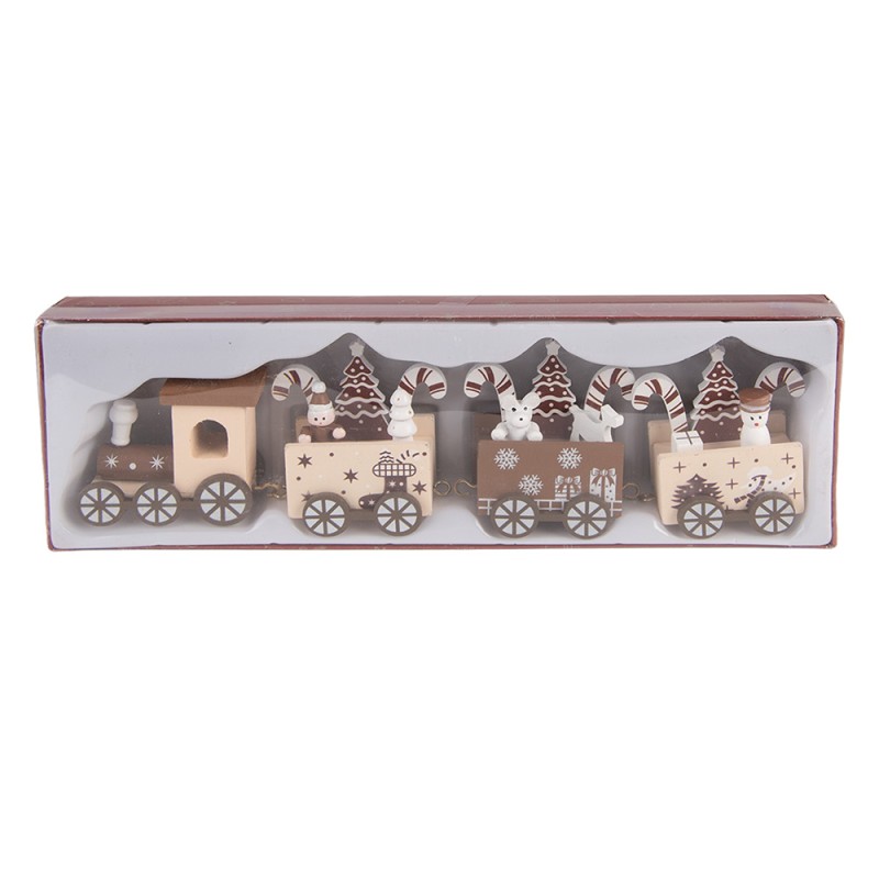 Clayre & Eef Weihnachtsdekorationsfigur Zug 27x4x8 cm Beige Holz