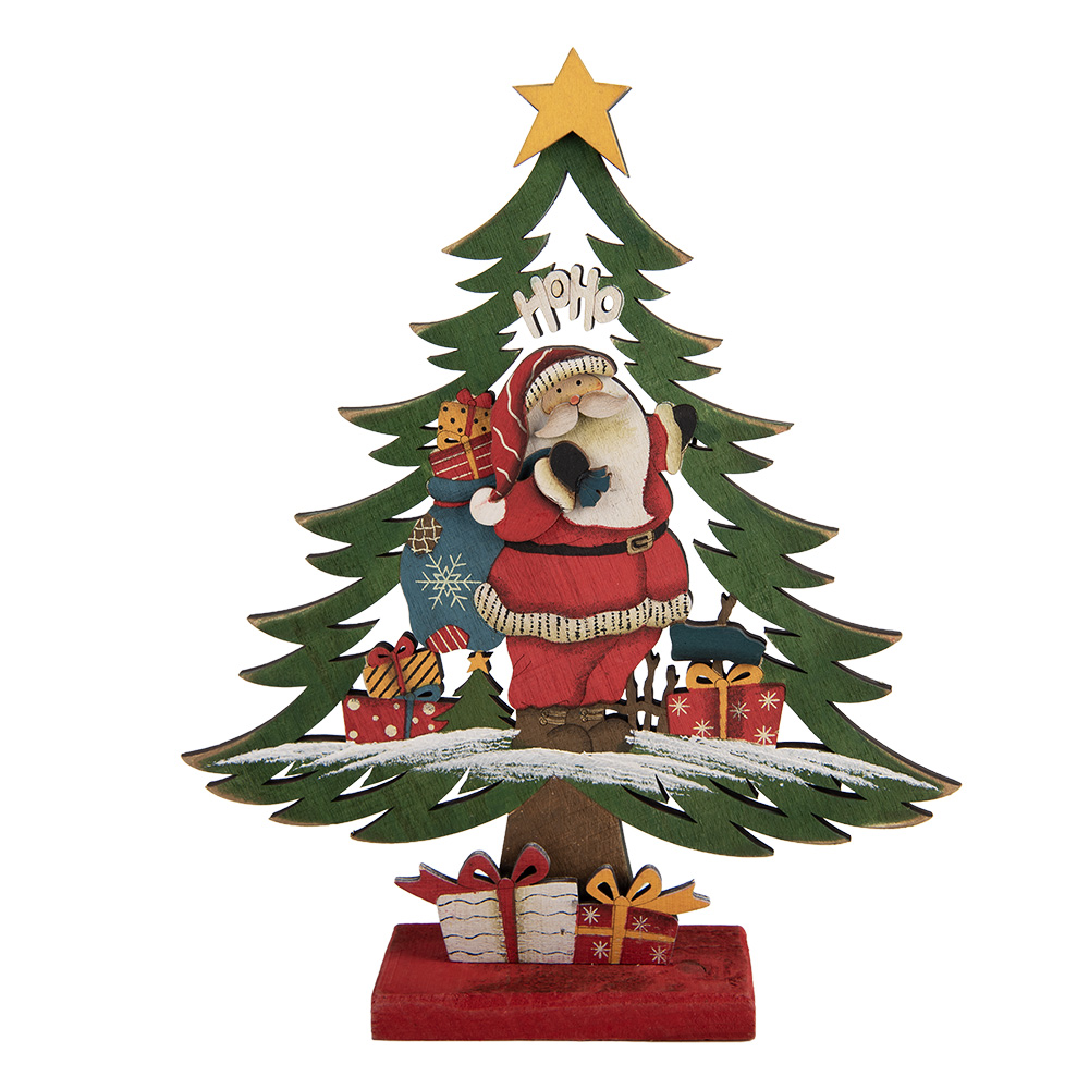 Clayre & Eef Kerstdecoratie Beeld Kerstboom 25x6x30 cm Groen Hout afbeelding