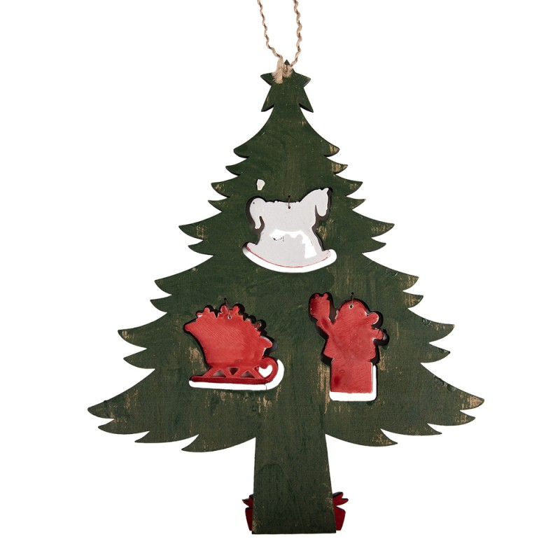 Clayre & Eef Kerstdecoratie Beeld Kerstboom 32x2x39 cm Groen Hout