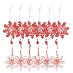 Clayre & Eef Weihnachts-Anhänger 12er-Set Schneeflocke 13x13 cm Rot Holz