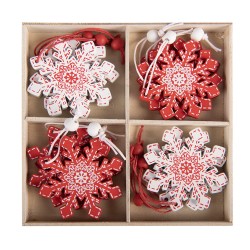 Clayre & Eef Weihnachts-Anhänger 12er-Set Schneeflocke 13x13 cm Rot Holz