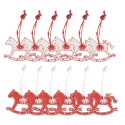 Clayre & Eef Kersthanger Set van 12 Hobbelpaard 13x13 cm Rood Hout