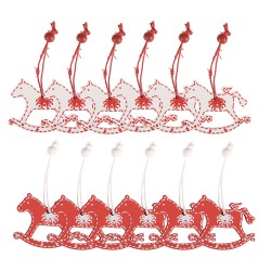 Clayre & Eef Kersthanger Set van 12 Hobbelpaard 13x13 cm Rood Hout
