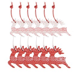 Clayre & Eef Kersthanger Set van 12 Rendier 13x13 cm Rood Hout