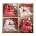 Clayre & Eef Kersthanger Set van 12 Rendier 13x13 cm Rood Hout
