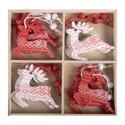 Clayre & Eef Kersthanger Set van 12 Rendier 13x13 cm Rood Hout