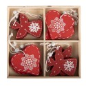 Clayre & Eef Kersthanger Set van 12 Hart 13x13 cm Rood Hout