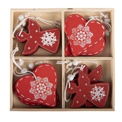 Clayre & Eef Kersthanger Set van 12 Hart 13x13 cm Rood Hout