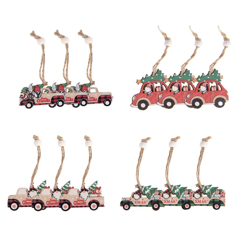 Clayre & Eef Ornamento Natalizio set di 12 Auto Rosso Legno