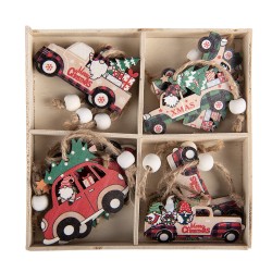 Clayre & Eef Ornamento Natalizio set di 12 Auto Rosso Legno