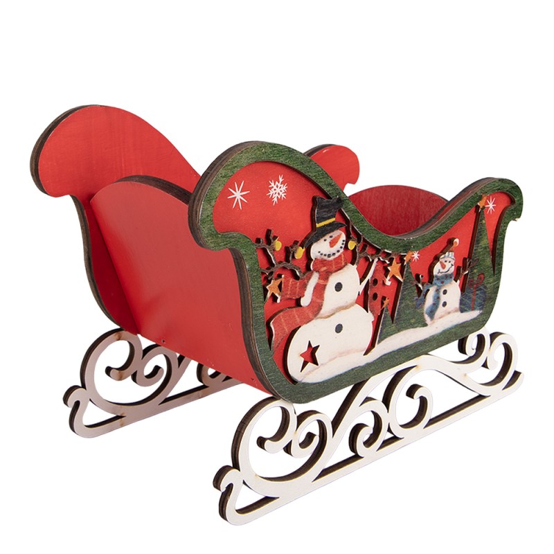 Clayre & Eef Weihnachtsdekorationsfigur Schlitten Rot Holz