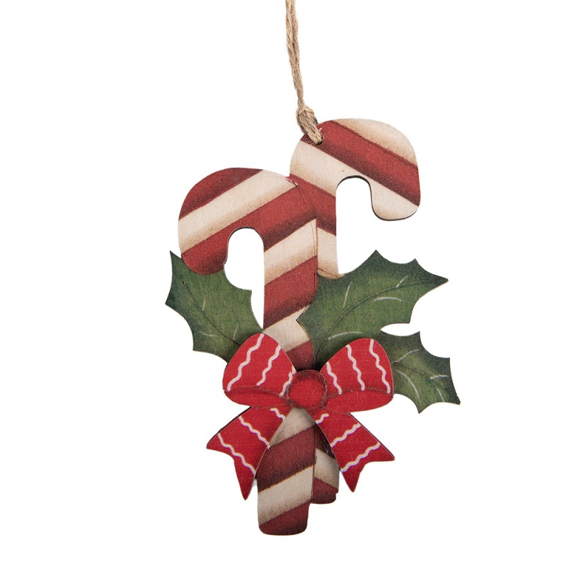 Clayre & Eef Ornamento Natalizio Bastoncino di zucchero Rosso Legno