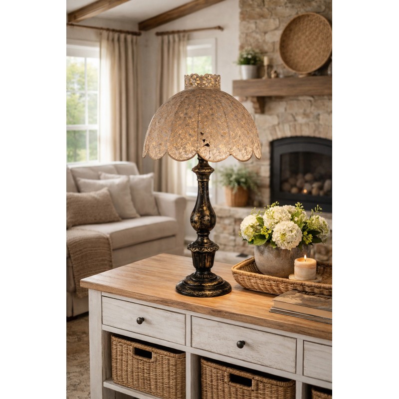 Clayre & Eef Table Lamp Ø 41x75 cm Black Grey Metal