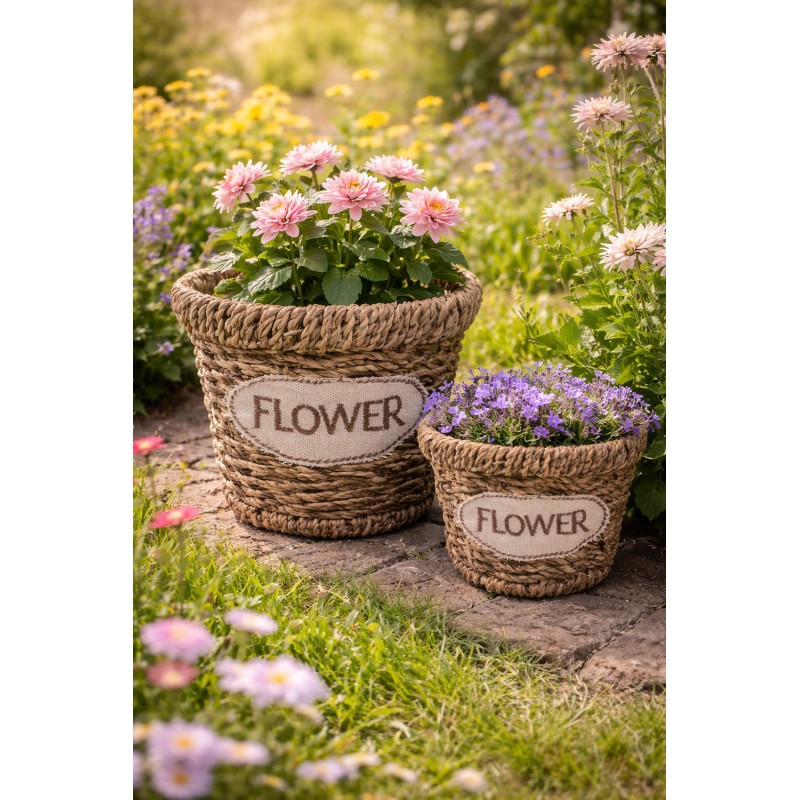 Clayre & Eef Opbergmand Set van 2 Ø 16 / Ø 13 cm Bruin Zeegras