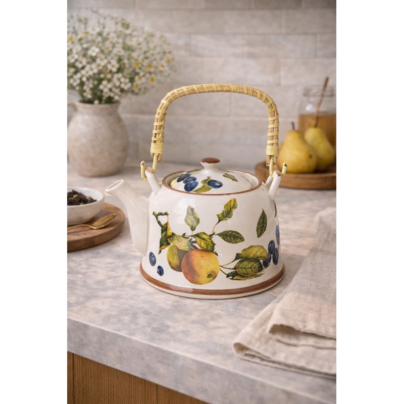 Clayre & Eef Théière avec filtre 800 ml Blanc Jaune Céramique Orange