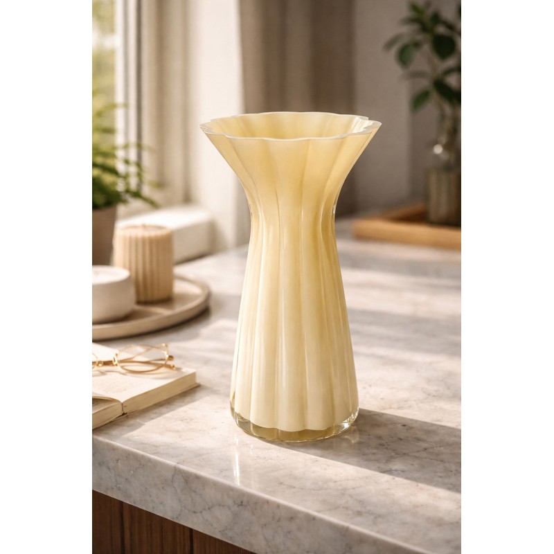 Clayre & Eef Vaas Ø 14x23 cm Geel Glas