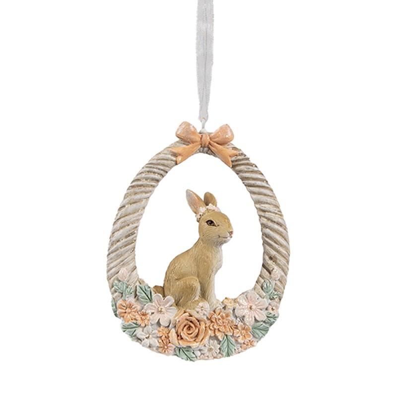 Clayre & Eef Easter Pendant Rabbit 7x2x10 cm Beige Plastic