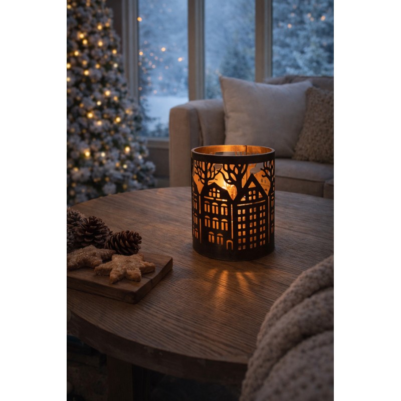 Clayre & Eef Tealight Holder Ø 11x13 cm Brown Metal