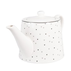 Clayre & Eef Theepot 1000 ml Wit Porselein Hartjes