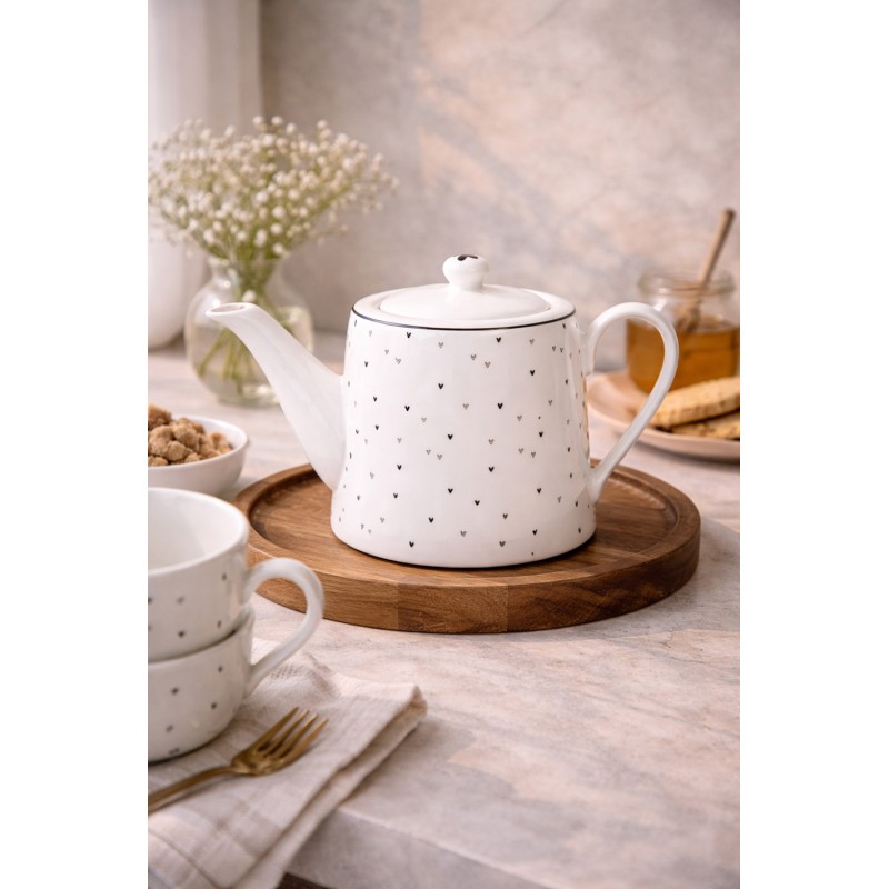 Clayre & Eef Théière 1000 ml Blanc Porcelaine Coeurs