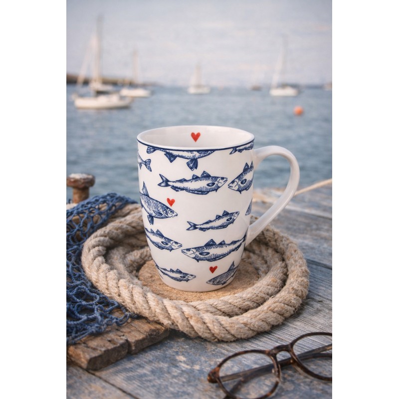 Clayre & Eef Tazza 350 ml Bianco Blu Porcellana Pesci