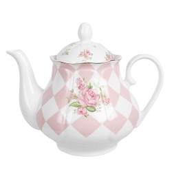 Clayre & Eef Theepot 1000 ml Roze Wit Porselein Rozen