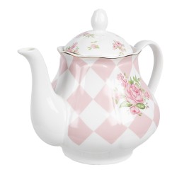 Clayre & Eef Theepot 1000 ml Roze Wit Porselein Rozen