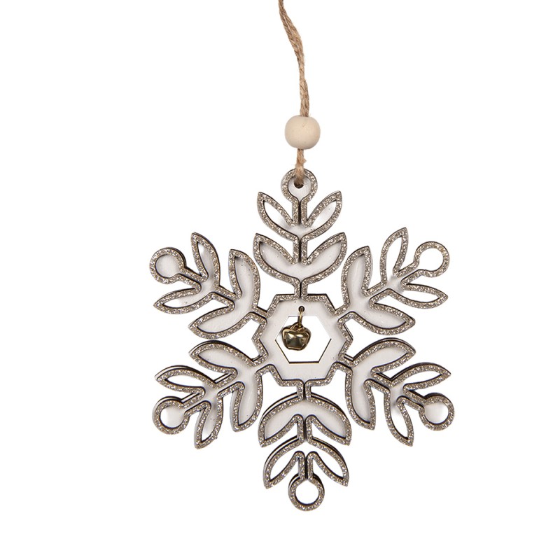 Clayre & Eef Kersthanger Sneeuwvlok 11x1x11 cm Wit Hout