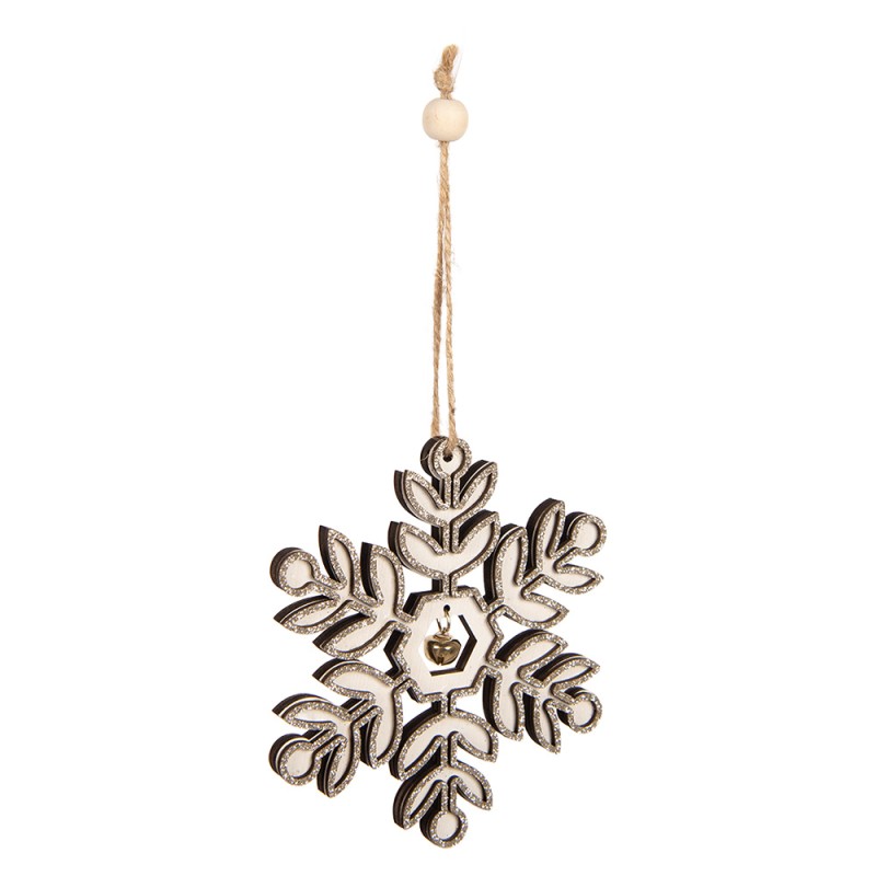 Clayre & Eef Kersthanger Sneeuwvlok 11x1x11 cm Wit Hout