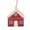 Clayre & Eef Kersthanger Huis 11x1x11 cm Rood Hout
