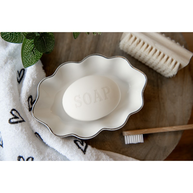 Clayre & Eef Porte-savon 15x10x3 cm Blanc Céramique