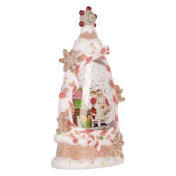 Clayre & Eef Christmas Decoration with LED Lighting and Music Cake 14x8x24 cm / 3xAAA White Plastic