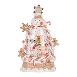 Clayre & Eef Christmas Decoration with LED Lighting and Music Cake 14x8x24 cm / 3xAAA White Plastic