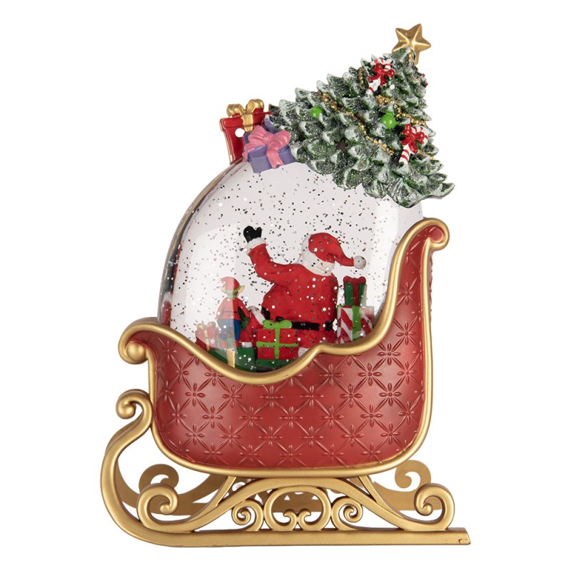 Clayre & Eef Décoration de Noël avec lumières LED et musique Luge 17x9x25 cm / 3xAA Rouge Plastique