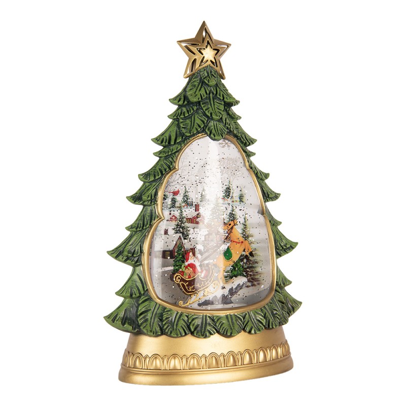 Clayre & Eef Kerstdecoratie met LED-verlichting en muziek Kerstboom 20x10x31 cm / 3xAA Groen Kunststof