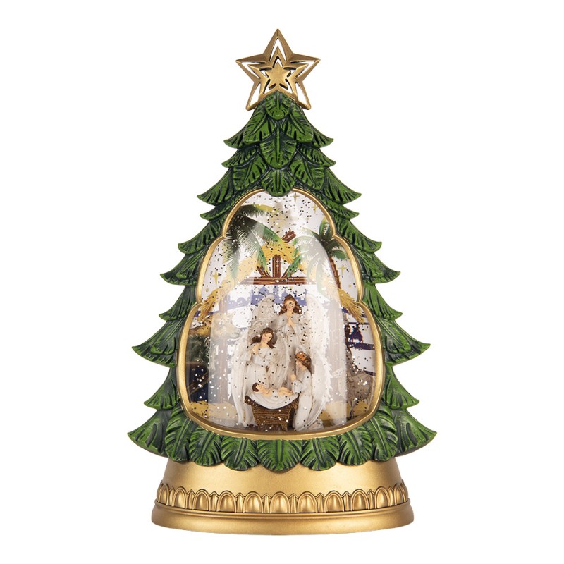 Clayre & Eef Kerstdecoratie met LED-verlichting en muziek Kerstboom 20x10x31 cm / 3xAA Groen Kunststof