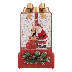 Clayre & Eef Kerstdecoratie met LED-verlichting en muziek Cadeau 10x6x18 cm / 3xAAA Rood Kunststof