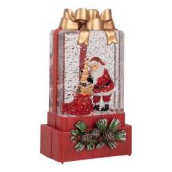 Clayre & Eef Kerstdecoratie met LED-verlichting en muziek Cadeau 10x6x18 cm / 3xAAA Rood Kunststof