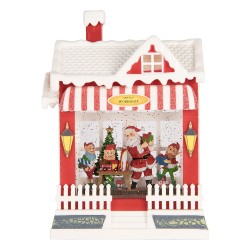 Clayre & Eef Christmas Decoration with LED Lighting and Music House 18x9x26 cm / 3xAA Red Plastic