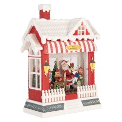 Clayre & Eef Christmas Decoration with LED Lighting and Music House 18x9x26 cm / 3xAA Red Plastic